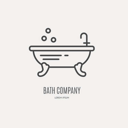Modern line style logo with freestanding bathtube - vector design for bath company, spa salon, plumbing service provider.のイラスト素材