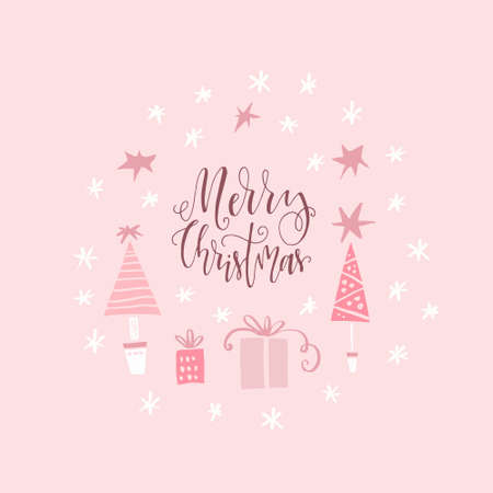 Handdrawn lettering for Christmas and New Year celebration. Holiday clipart typography. Calligraphic design for greeting cards, invitations and other holiday cheers.のイラスト素材