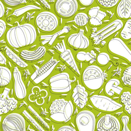Vector seamless pattern with different vegetables. Perfect healthy lifestyle background. Backdrop texture for organic farm, eco food restaurant or smoothie bar.のイラスト素材