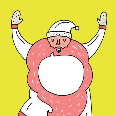 Happy Santa Claus with his hands cheerfully raised and place for your text. Christmas card template.のイラスト素材