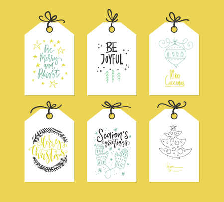 Collection of handdrawn Christmas card templates. New Year present tags made in vector.のイラスト素材