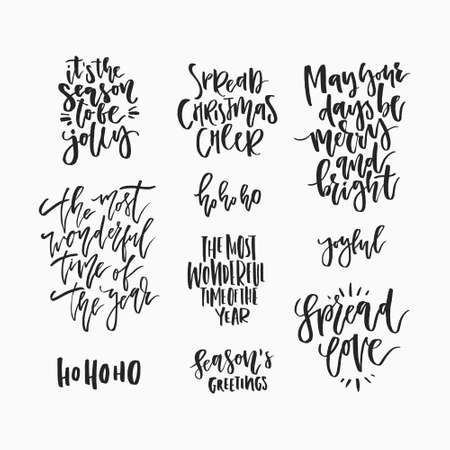 Wonderful handwritten Christmas wishes for amazing holiday greeting cards. Handdrawn lettering. Christmas and New Year card design elements.のイラスト素材