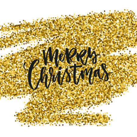 Vector decorated illustration with hand drawn text. Christmas lettering. Gold sparkles. Vector goldのイラスト素材