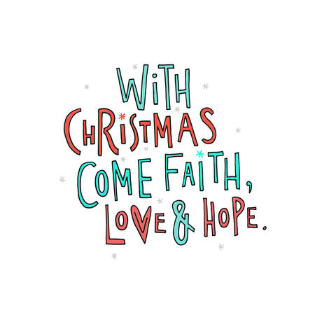 Vector Christmas card with hand lettering. Unique Xmas design. Holiday greetings card - all elements isolated and easy to use. New Year typography.のイラスト素材
