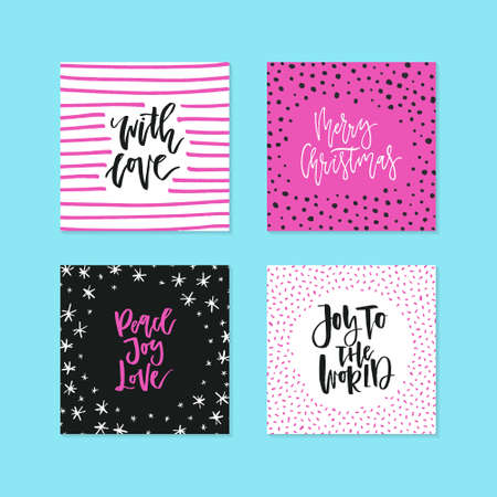 Unique holiday greeting card collection with handwritten quotes. Christmas and New Year cards.のイラスト素材
