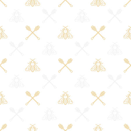 Honey products in a seamless pattern made in thin line vector style.のイラスト素材