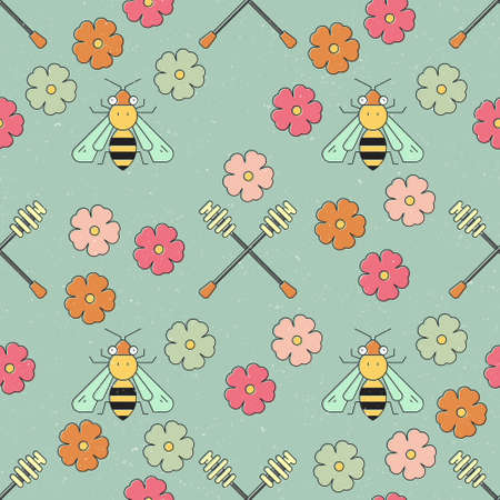 Cute seamless vector pattern with bee and honey elements.のイラスト素材
