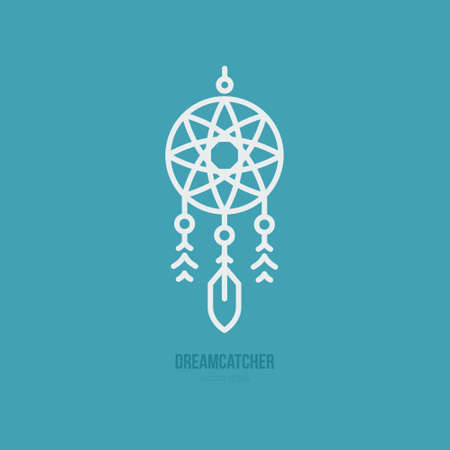 Simple graphical illustration of dream catcher. Indian symbol. Vector line style.のイラスト素材