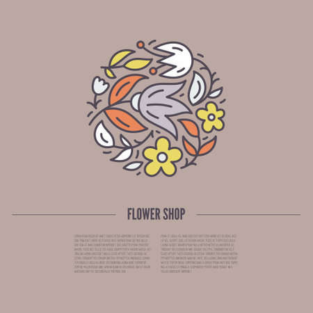 Banner design template with flowers. Unique floral design concept for beauty salon, organic cosmetics brand, flower shop with place for your text.のイラスト素材