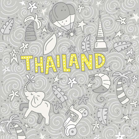 Vector illustration of Thailand. Lettering and symbols of the country in a shape of a square.のイラスト素材