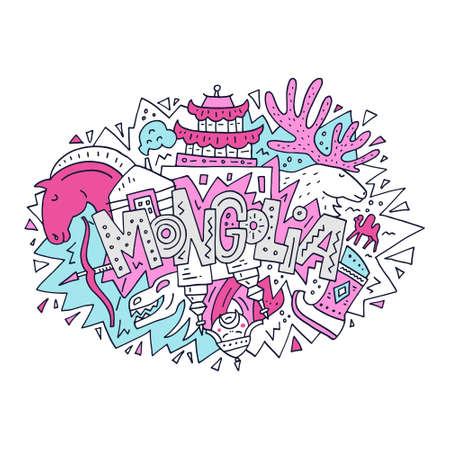 Vector illustration of Mongolia with symbols of the country.のイラスト素材