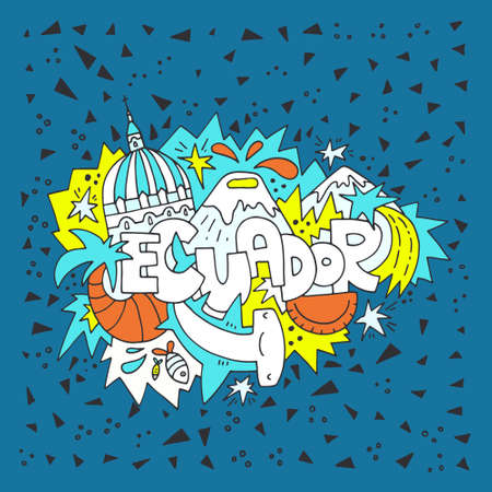 Vector illustration of Ecuador with all main symbols of the countryのイラスト素材