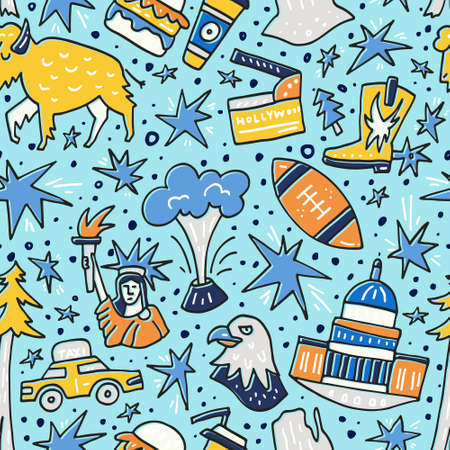 A Seamless pattern with symbols of United States of America. USA vector texture.のイラスト素材
