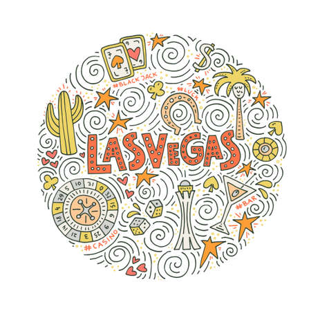 Hand drawn vector illustration of a Las Vegas symbolsのイラスト素材