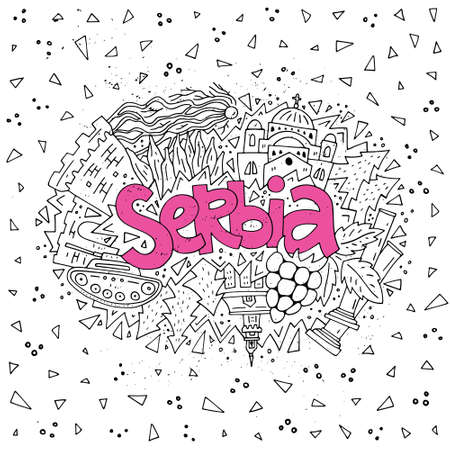 Vector illustration of Serbia. Concept for your design with all main symbols of the country.のイラスト素材