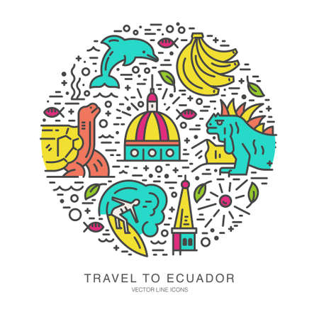 Circle with Ecuador symbols made in line styleのイラスト素材