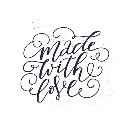 Made with love - perfect family photo overlay. Handdrawn romantic lettering quote. Vector typography.のイラスト素材