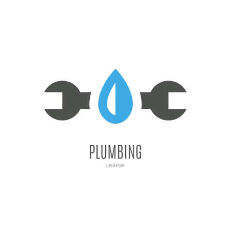 Modern flat style logo for plumber or handyman. Plumbing company. House repair. Isolated and easy to use company symbol.のイラスト素材