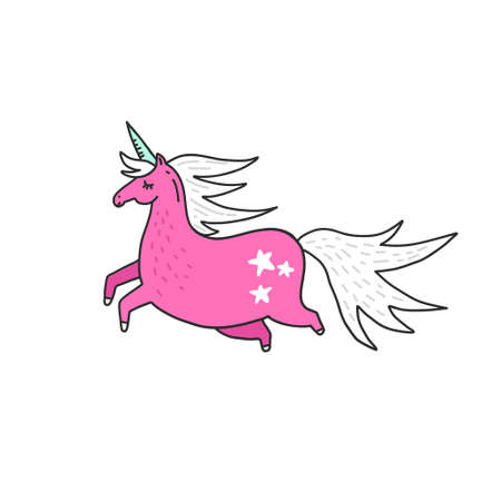 Cute handdrawn unicorn vector illustration. Magic creature.のイラスト素材
