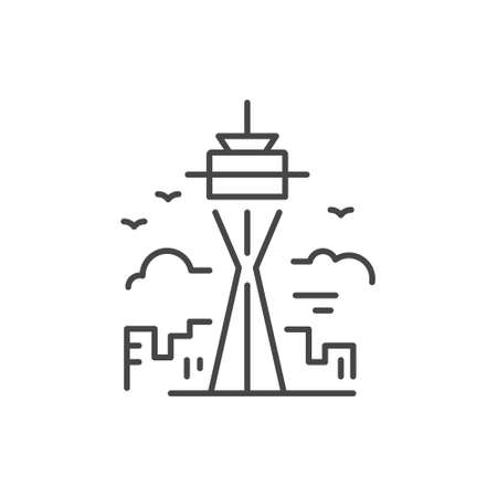 Linear illustration of a tower. Vector line style icon.のイラスト素材