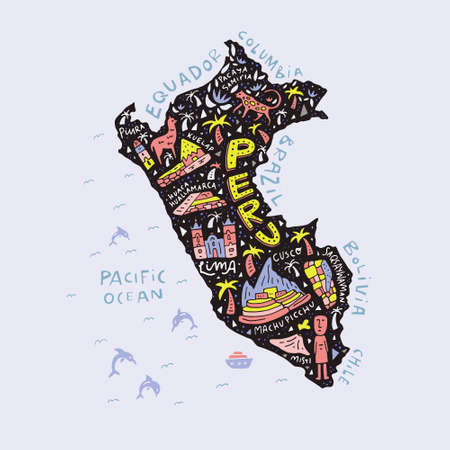 Cartoon map of Peru.のイラスト素材