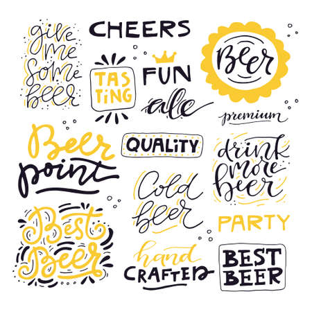Collection of beer related doodle illustrations.のイラスト素材