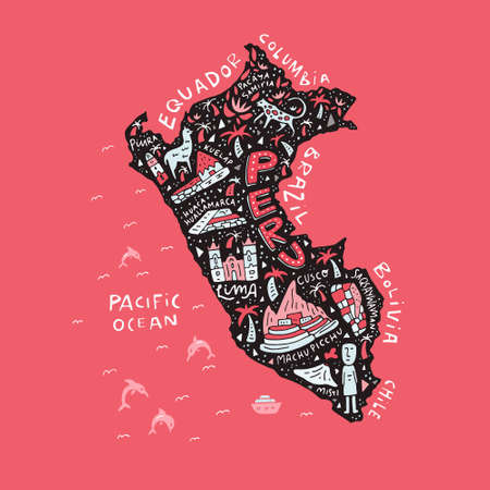 Cartoon map of Peru.のイラスト素材