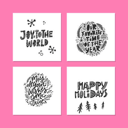 Winter holidays calligraphy phrases. Handwritten Christmas lettering for cards, posters, t-shirts, etc.のイラスト素材