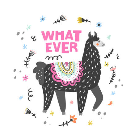 Charming lama vector illustration Whatever made by hand. Usable for cards, invitations, decoration, etc.のイラスト素材