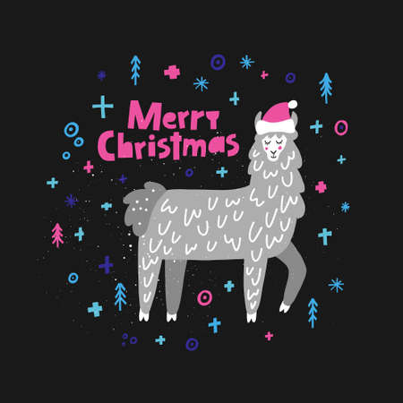 Lama Christmas illustration made in vector.  Good for greeting cards, invitations, holiday room decoration, etc.のイラスト素材