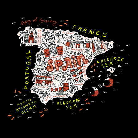 Map of Spain made in cartoon style.のイラスト素材