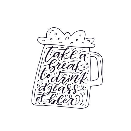 Take a break to drink a glass of beer. Hand drawn illustration with beer.のイラスト素材