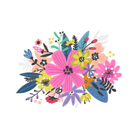 Tropical flowers illustration made in vector. Postcard, invitation and t-shirt design.のイラスト素材