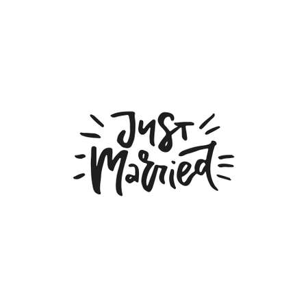 Just married - hand drawn quote for wedding card, photo overlay.のイラスト素材