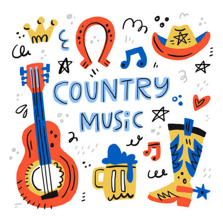 Country music handdrawn illustrations for postcards - vector concept.のイラスト素材