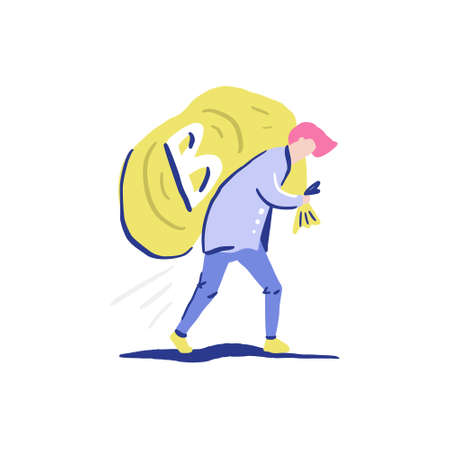 Man carryng bag with bitcoins.のイラスト素材
