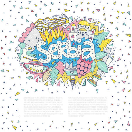 Vector illustration of Serbia. Concept for your design with all main symbols of the country.のイラスト素材