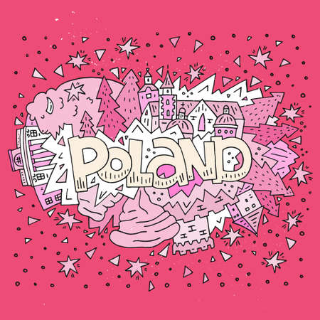 The vector illustration Poland word and  colored symbols of a country.のイラスト素材
