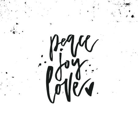 Handdrawn lettering for greeting card, invitation. Vector design isolated on background. Peace, love and joy - hippie phrase.のイラスト素材