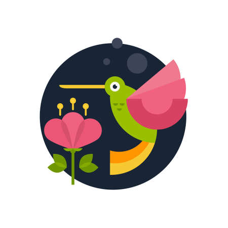 Vector illustration of a hummingbird and flower made in flat style. Cartoon character.のイラスト素材