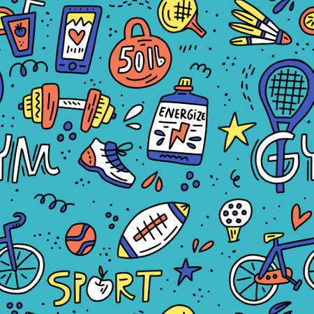 Pattern with sport symsols in vintage colorsのイラスト素材