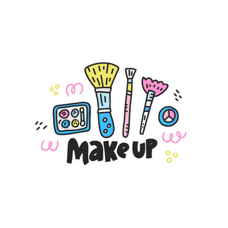 Doodle illustration with cosmetics symbols. Cute vector art.のイラスト素材