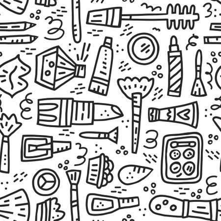 Seamless background with different symbols of cosmetics and make up.のイラスト素材