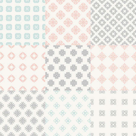 Set of nine vector seamless geometrical patterns. Vintage textures. Decorative background for cards, invitations, web design. Retro digital paper.のイラスト素材
