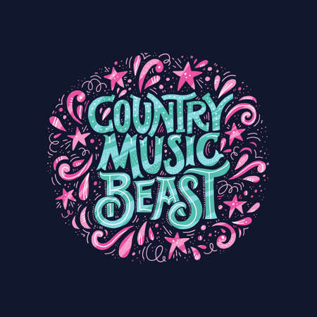 Vintage style round poster with lettering Country Music Beast. Element for music festival or t-shirt made in vector.のイラスト素材