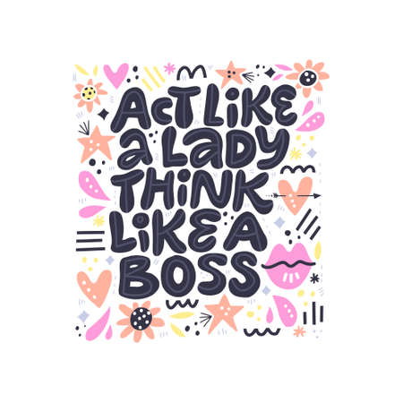 Inspirational girls power quote hand drawn vector illustration. Black lettering with girlish patterns sketch drawing. Scandinavian clipart. Handwritten motivational phrase. Poster, banner designのイラスト素材