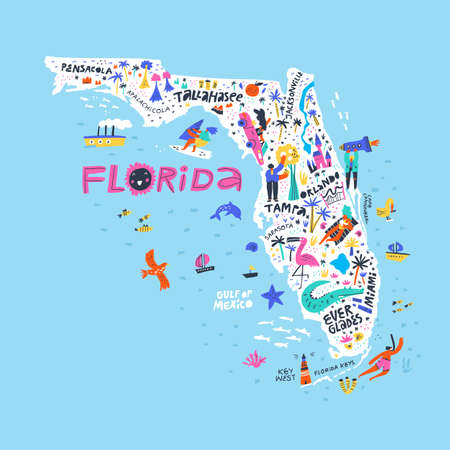 Florida state color map flatのイラスト素材
