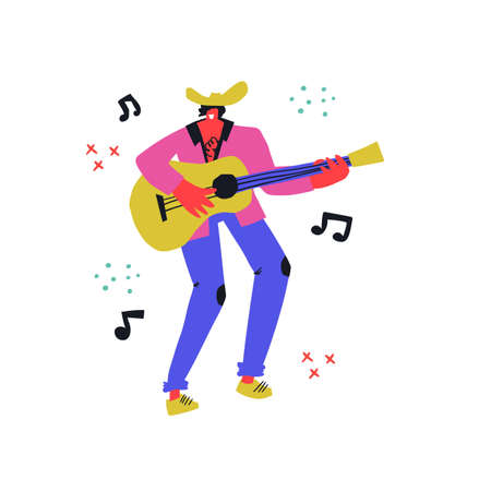 Country singer with guitar flatのイラスト素材