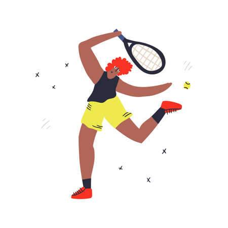 Female athlete playing tennis flatのイラスト素材