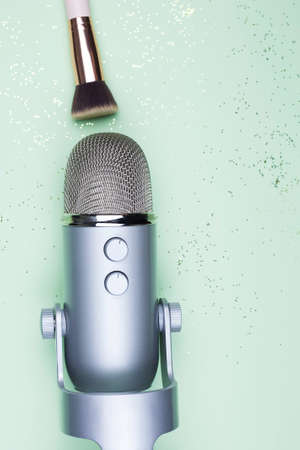 Brush touching microphoneの写真素材